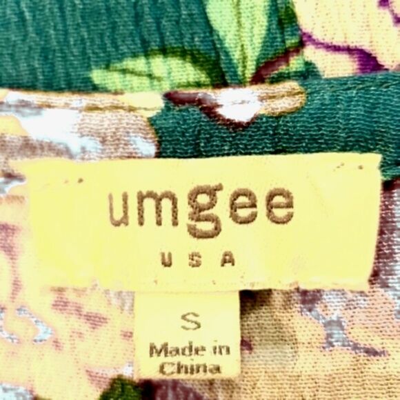 Umgee Mini-Dress Teal Orange/White Flowers, 1 Button Neckline & Loophole, Small - Picture 8 of 9